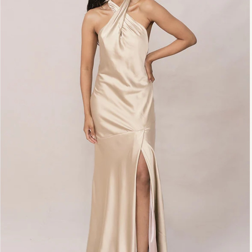 Revelry Athena Satin Dress- New Size 4 Reg. Gold Champagne